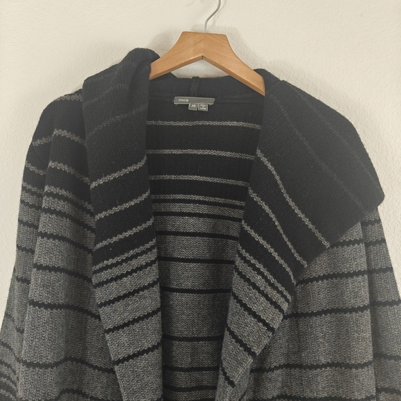 VINCE Sophie Hooded Striped Open Front Cardigan Wool Yak Sweater Size XS/TP - Picture 6 of 16